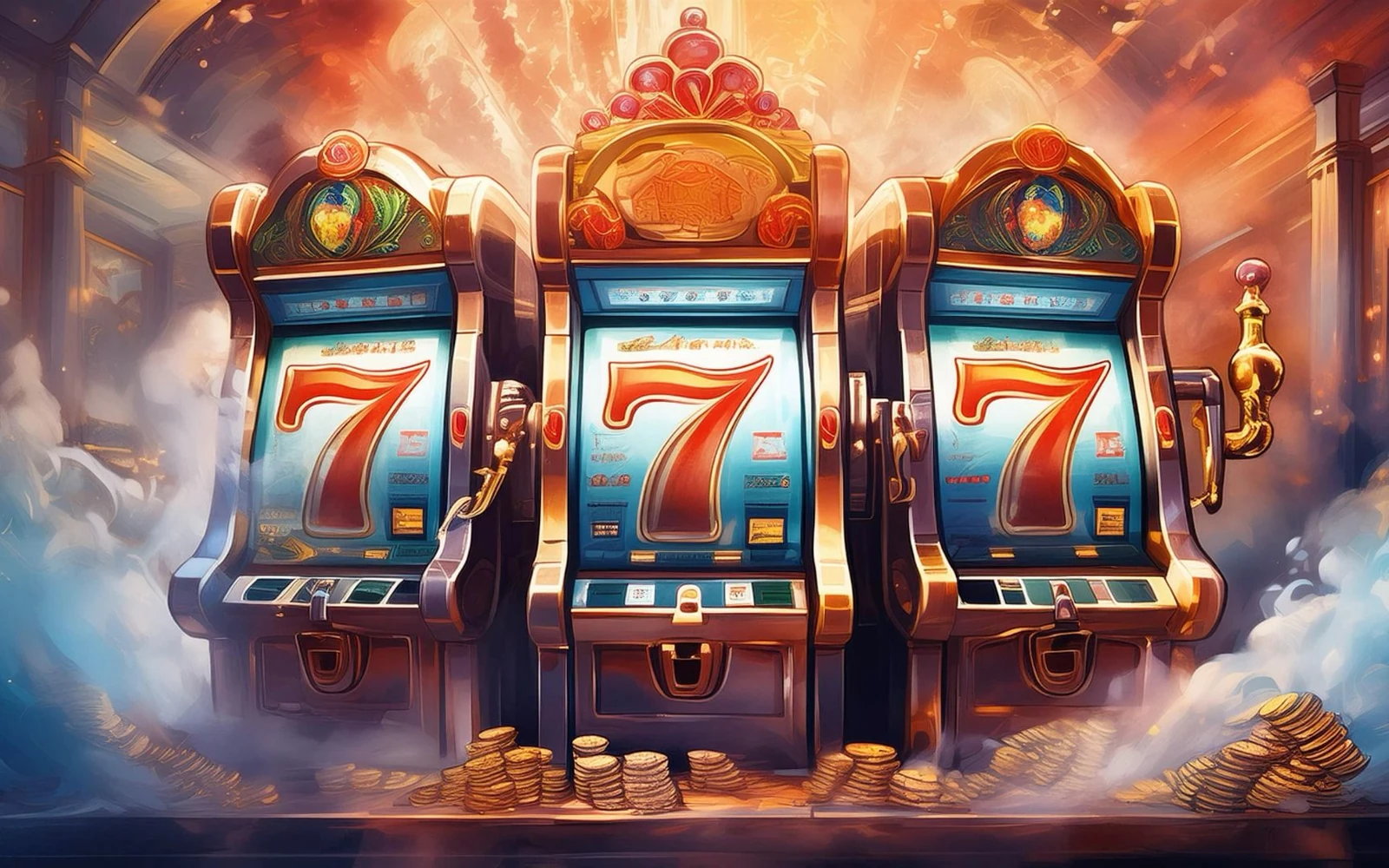 Visual reel slot dengan simbol permainan dan panel fitur